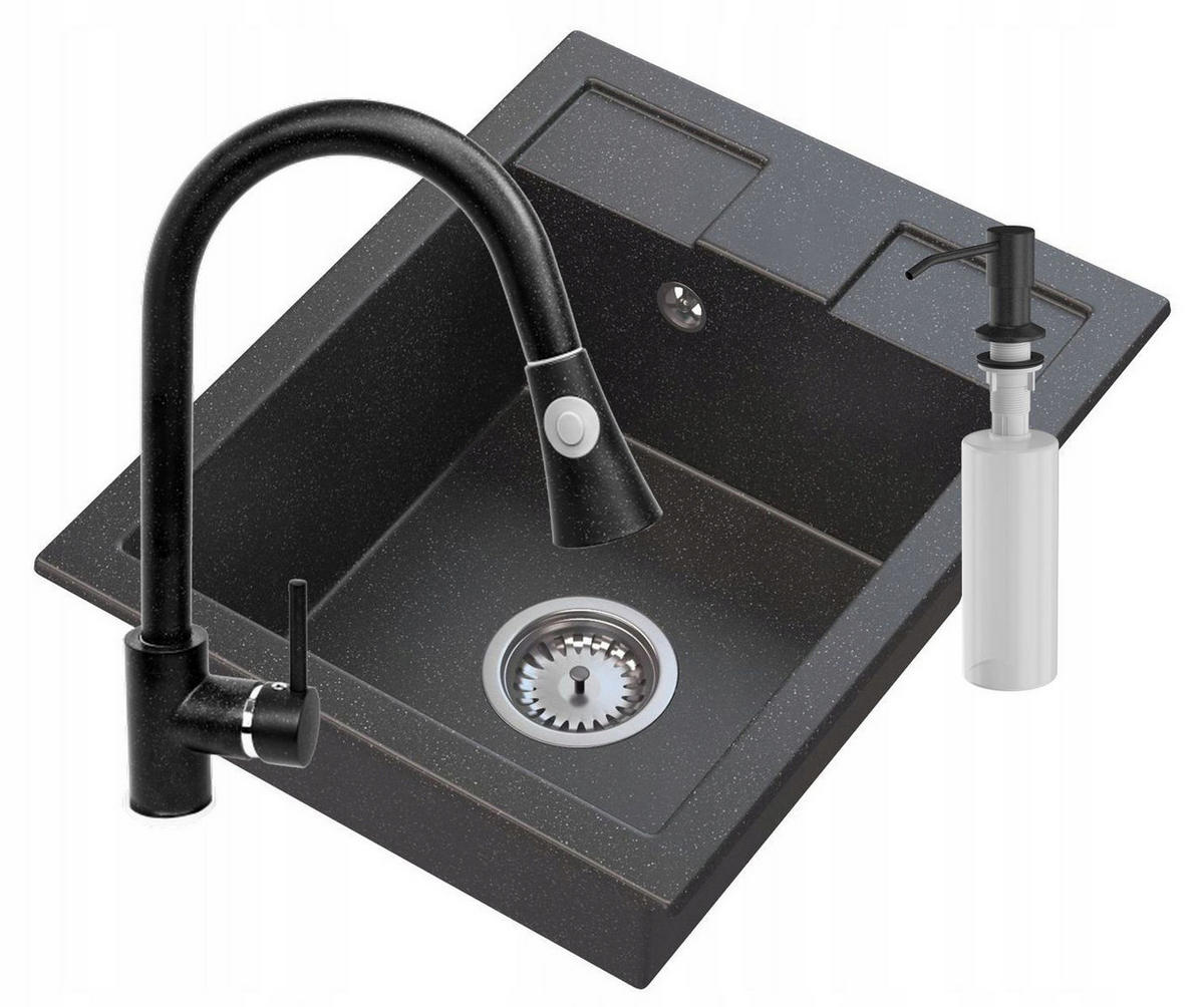 GRANITSPÜLE Best mit Batterie Siphon - Schwarz, Kunststoff/Stein (50/40/18cm) - Granitan