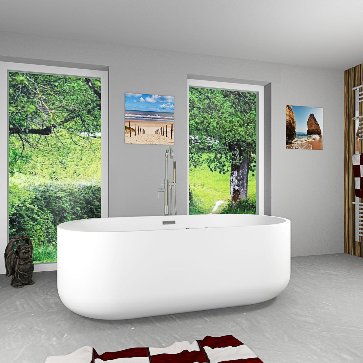 FREISTEHENDE Badewanne F26 170 Whirlpool Armatur AF02 - Weiß, Glas/Kunststoff (80/58/170cm) - AcquaVapore by Sandra Jentho