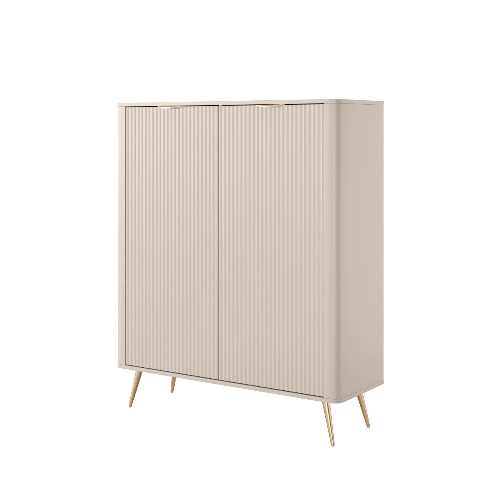 HIGHBOARD Flore Beige / Gold - 113 cm - mit geriffelten Fronten und 2 Türen - Beige/Gelb, Holz/Holzwerkstoff (113/134/38cm) - Ravio
