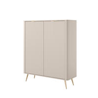 HIGHBOARD Flore Beige / Gold - 113 cm - mit geriffelten Fronten und 2 Türen - Beige/Gelb, Holz/Holzwerkstoff (113/134/38cm) - Ravio