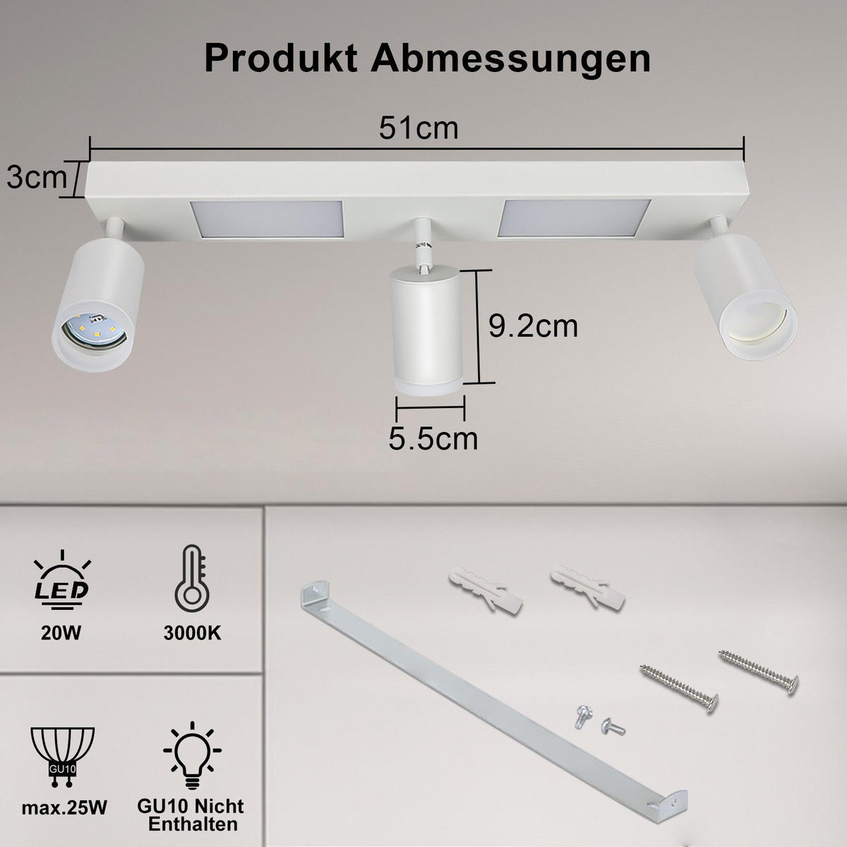 STRAHLER Frankenhausen 3-flammig 51/8/16.9 cm - Weiß, Metall (51/8/16.9cm) - Nettlife