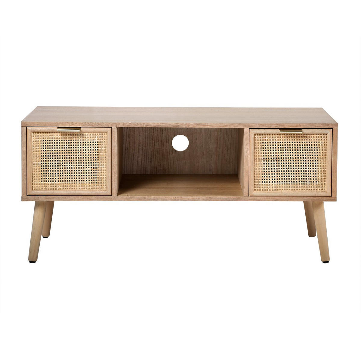 TV-MÖBEL mit 2 Schubladen Vorderseite aus Rattan - L100 cm - Apfelbaumfarben, Holzwerkstoff (42/45/100cm) - Calicosy