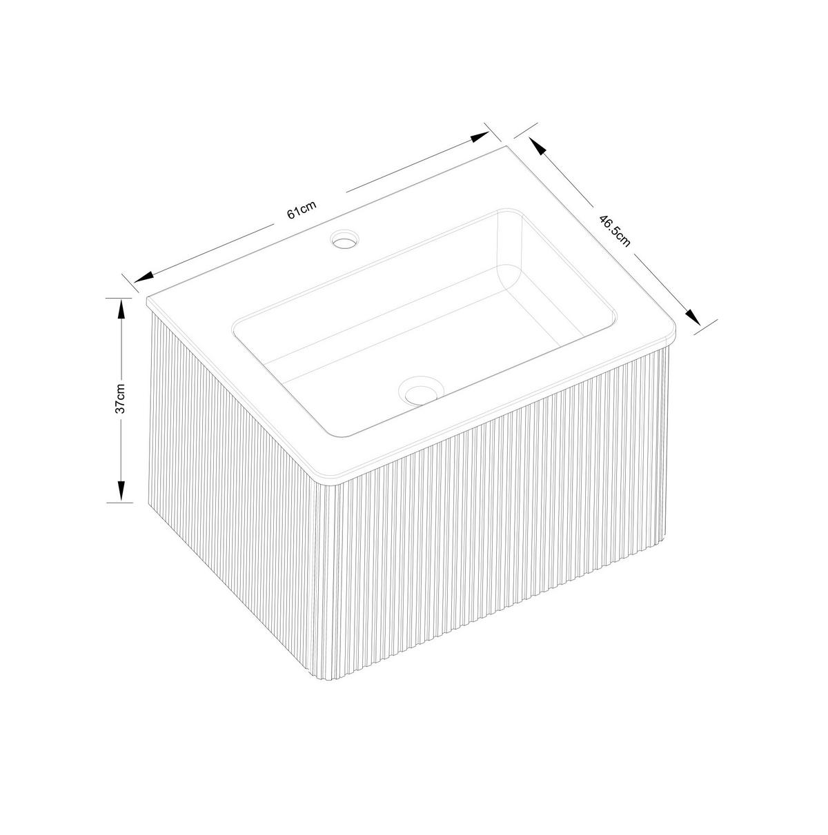 WASCHTISCHKOMBI mit Unterschrank 61/46,5/37 cm eichefarben aus MDF, Sperrholz und Mineralguss mit Push-to-Open - Eichefarben, Holzwerkstoff (61/37/46.5cm) - OKWISH