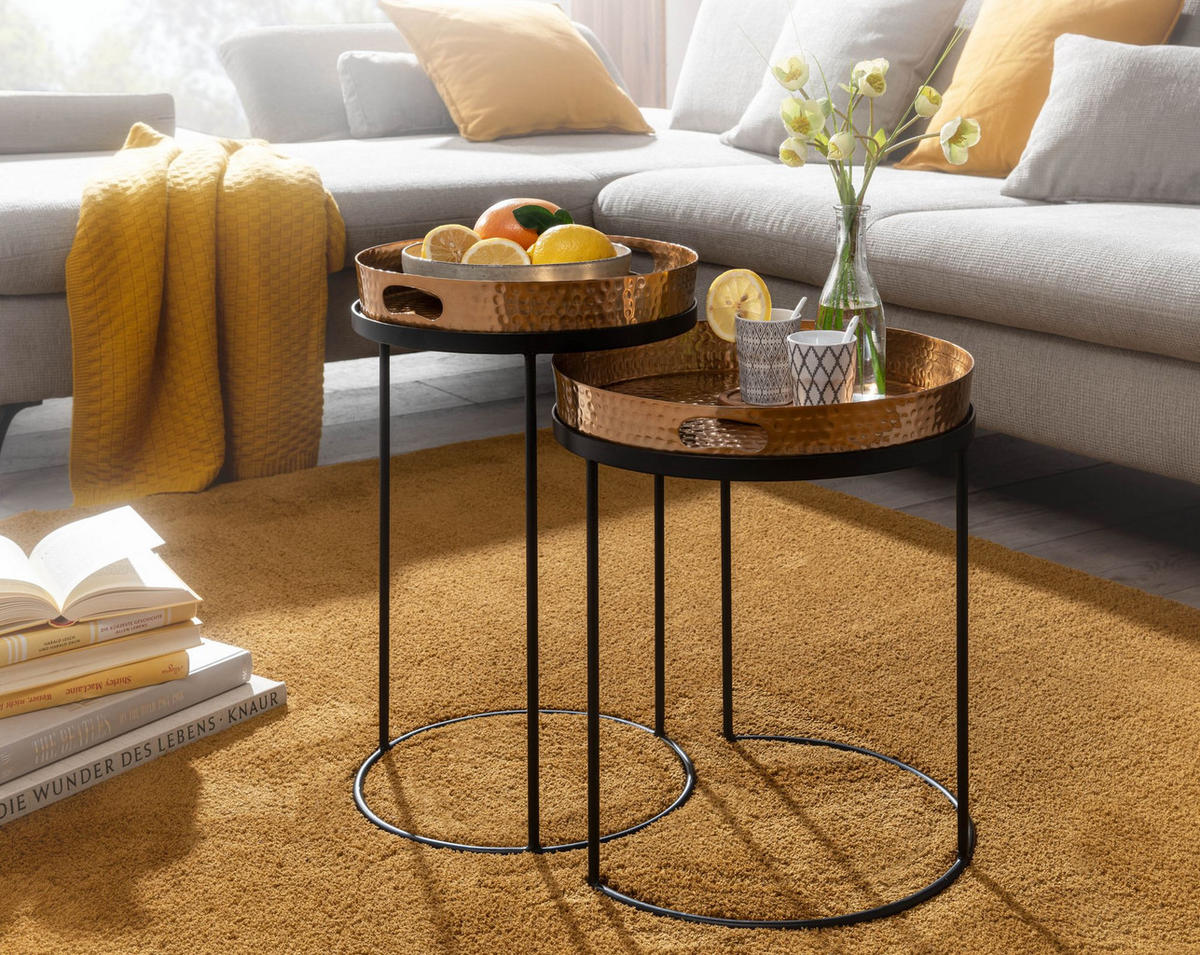 BEISTELLTISCH Aluminium Stahl Hammerstruktur Abnehmbare Platte NERA, Gold 38x38x45 cm - Goldfarben/Schwarz, Metall (38/38/45cm) - KADIMA DESIGN