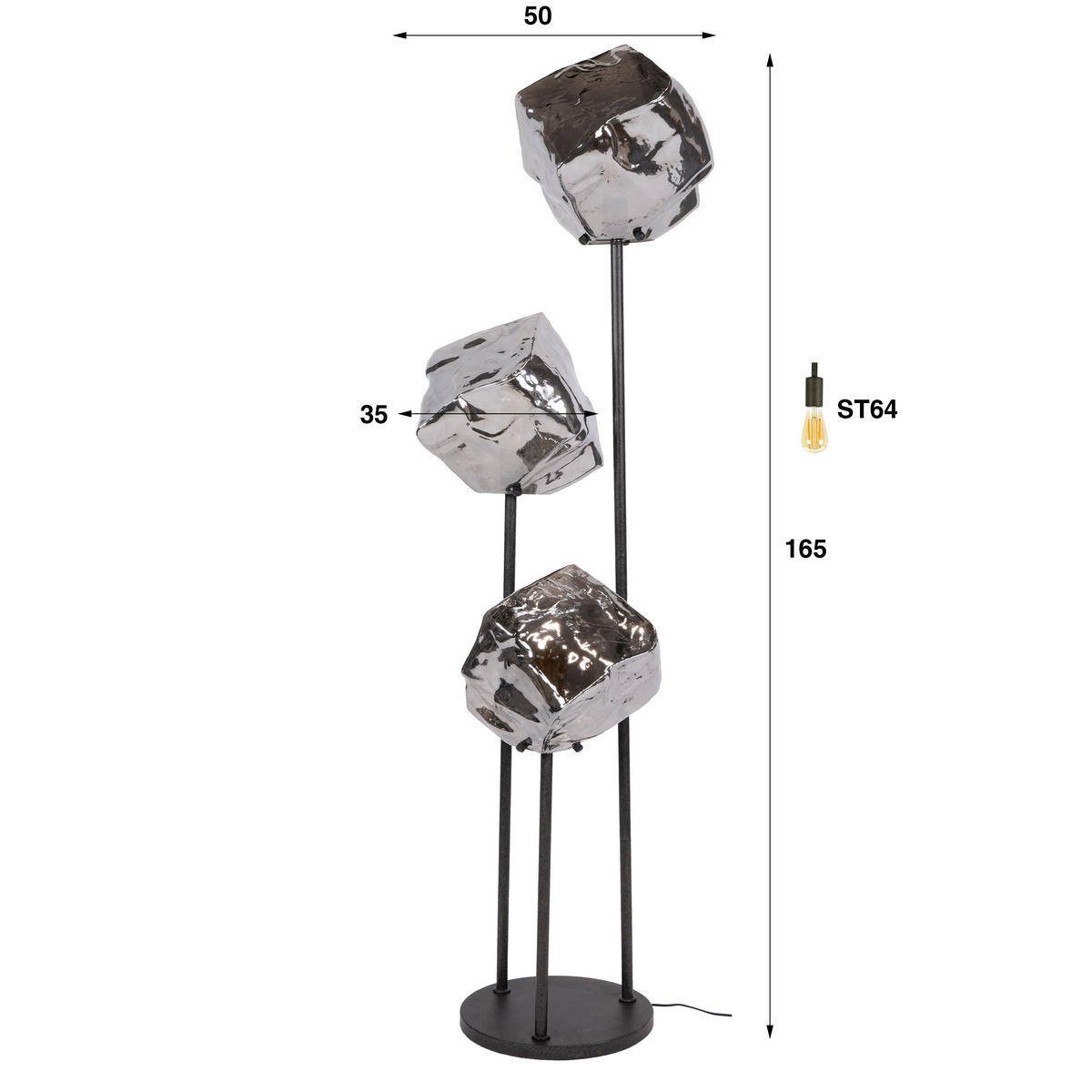 STEHLEUCHTE Rock Silber 50/50/165 cm - Silberfarben, Glas (50/50/165cm) - Hoyz Collection