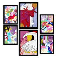 POSTER Set Mit 6 Auffällt 2 In Tiere Zusammenfassungen A3 & A4 Schwarzer Rahmen - Schwarz, Papier (29/3cm) - Nacnic