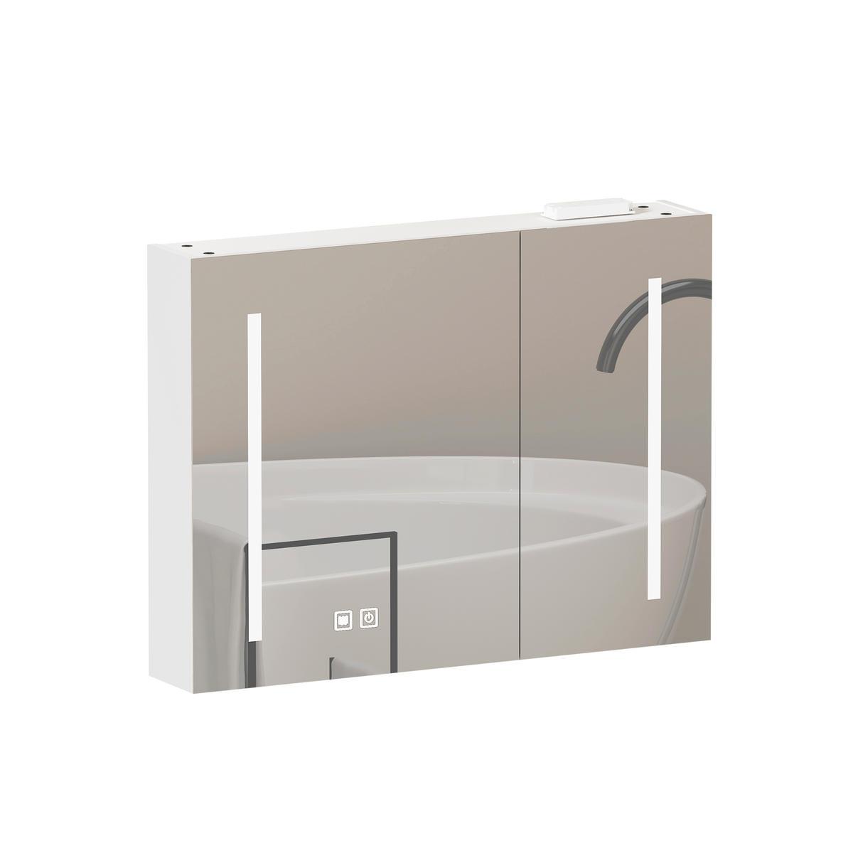 SPIEGELSCHRANK Weiß wandhängend mit LED-Beleuchtung und Stauraum 80/14/60 cm - Weiß, Holzwerkstoff (80/60/14cm) - PANGIVO