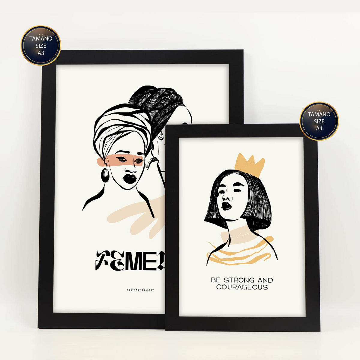 POSTER Set Mit 6 Schwarze Tinte Weiblichkeit Größe A3 & A4 Schwarzer Rahmen - Schwarz, Papier (29.7/1cm) - Nacnic