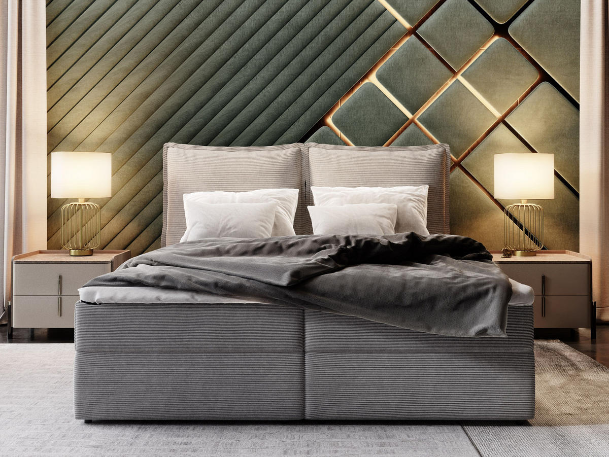 BOXBETT LENTE 180x200 cm mit Matratze und Topper - Braun - Braun, Holz (180/200cm) - MASSENO