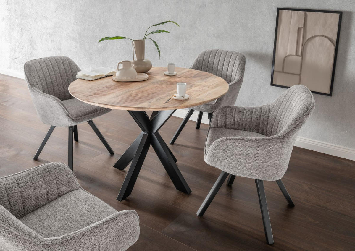 DININGSESSEL Matera - 4er Set - drehbar - hellgrau - Hellgrau/Schwarz, Textil/Metall (59/84/61cm) - bene living
