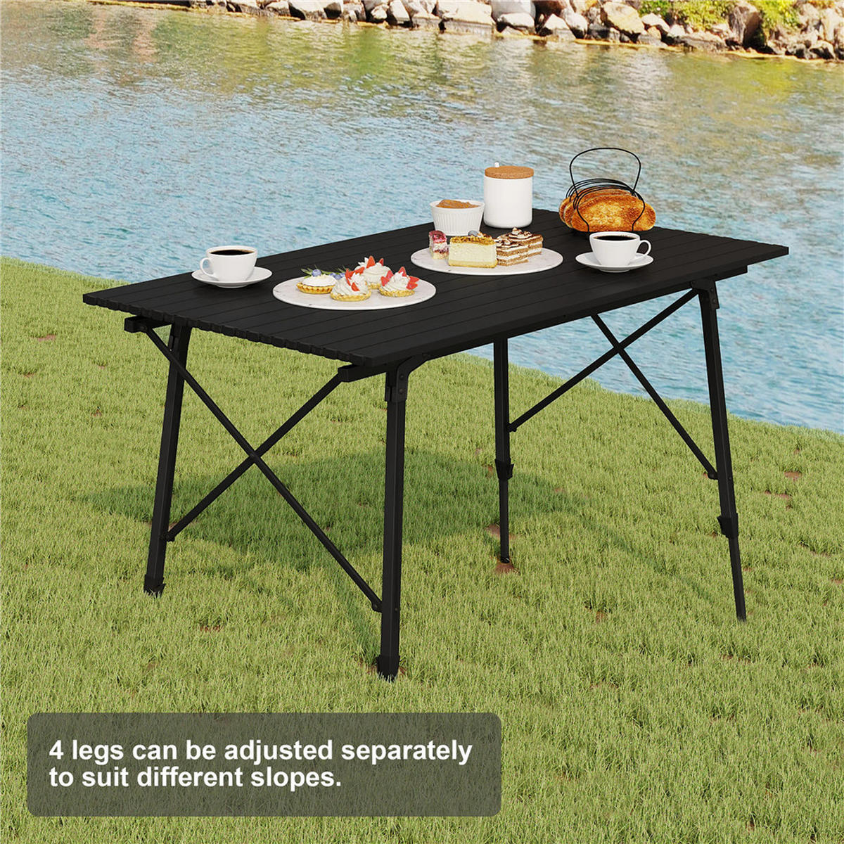 KLAPPTISCH Aluminium Faltbar Höhenverstellbar 120x68,5 cm Schwarz - Schwarz, Metall (120/68.5/78.5cm) - Coonoor