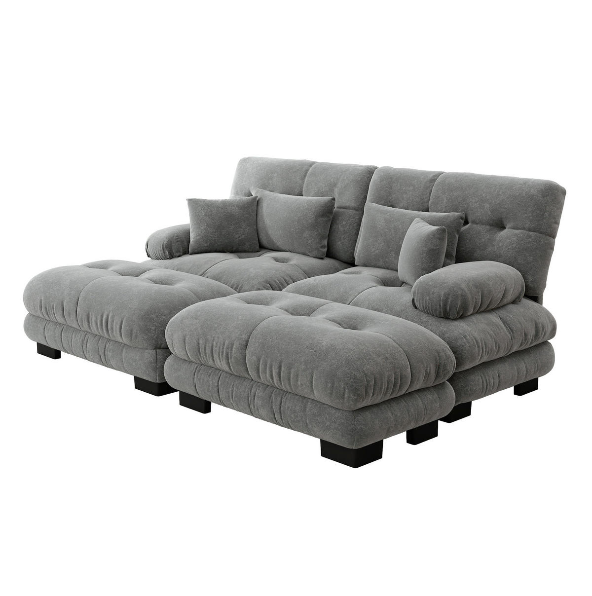 ECKSOFA modular mit beweglichen Ottomane, breiten Armlehnen und Dekokissen, Grau - Grau, Textil (220/145cm) - Redom