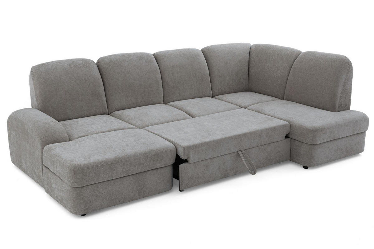 ECKSOFA VIBE U Rechts mit Schlaffunktion 129x263 Chenille Grau - Schwarz/Grau, Holz/Kunststoff (186/102/280cm) - Muffo