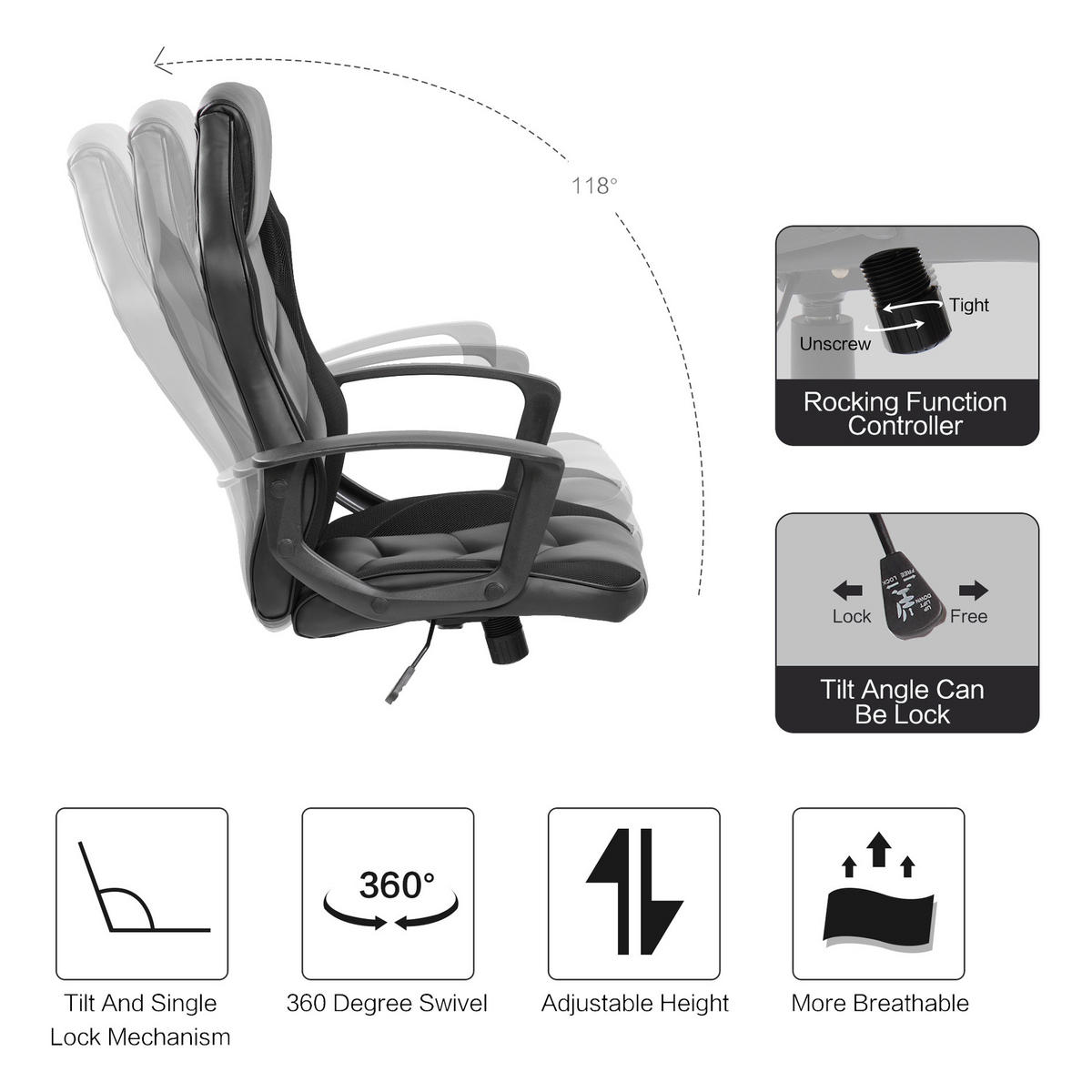 GAMING-STUHL Schwarz 61/60/106 cm - Schwarz, Textil (61/106/60cm) - Mobili Rebecca