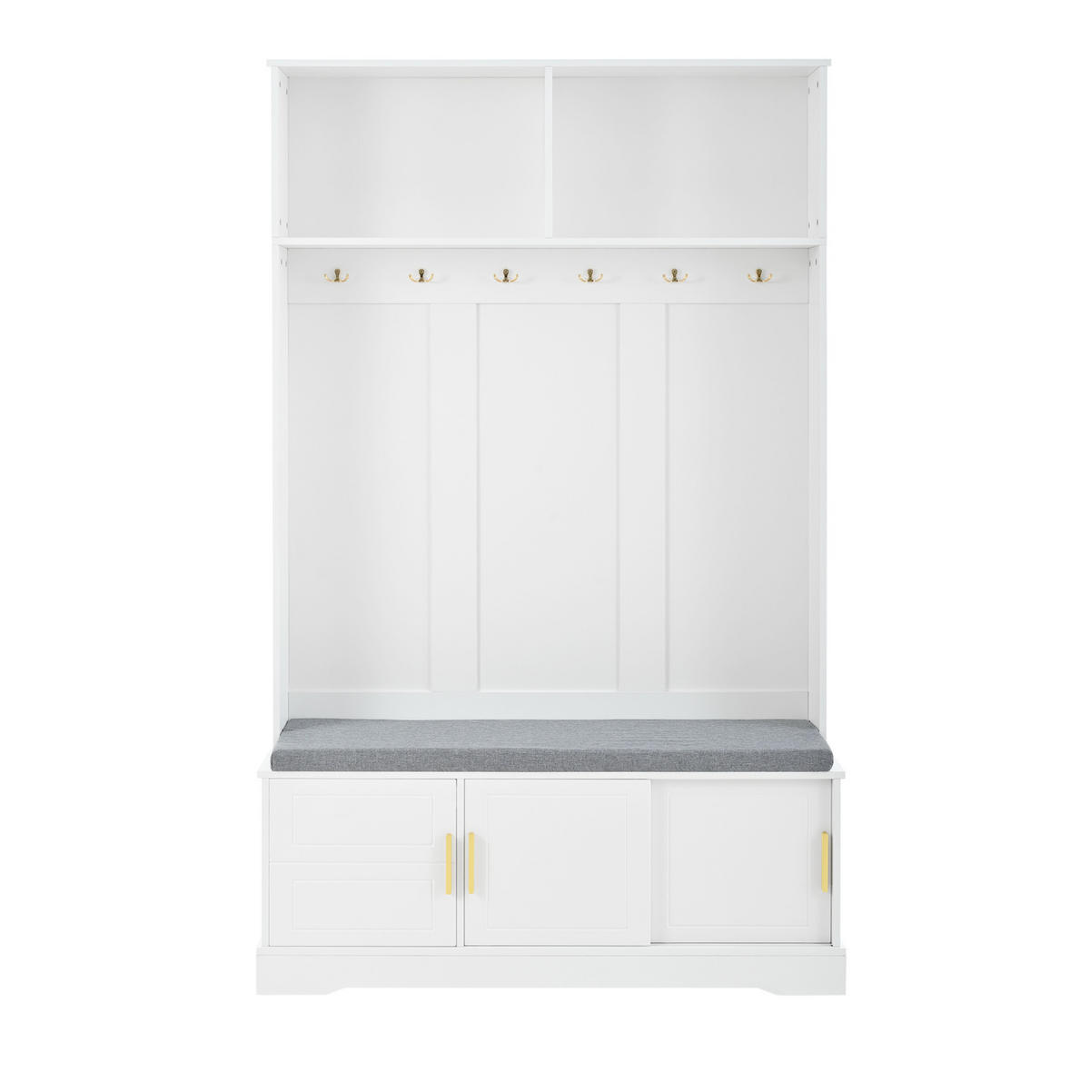 PŘEDSÍŇOVÁ stěna 120/40/191 cm bílá z dřevotřísky s háčky a lavicí - bílá, kompozitní dřevo (120/191/40cm) - OKWISH