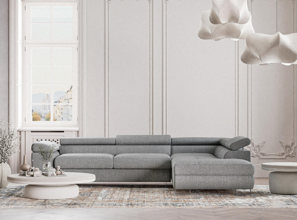 ECKSOFA MIT SCHLAFFUNKTION Concord Grau Webstoff - Schwarz/Grau, Holz/Holzwerkstoff (277/203cm) - Maison de Reve