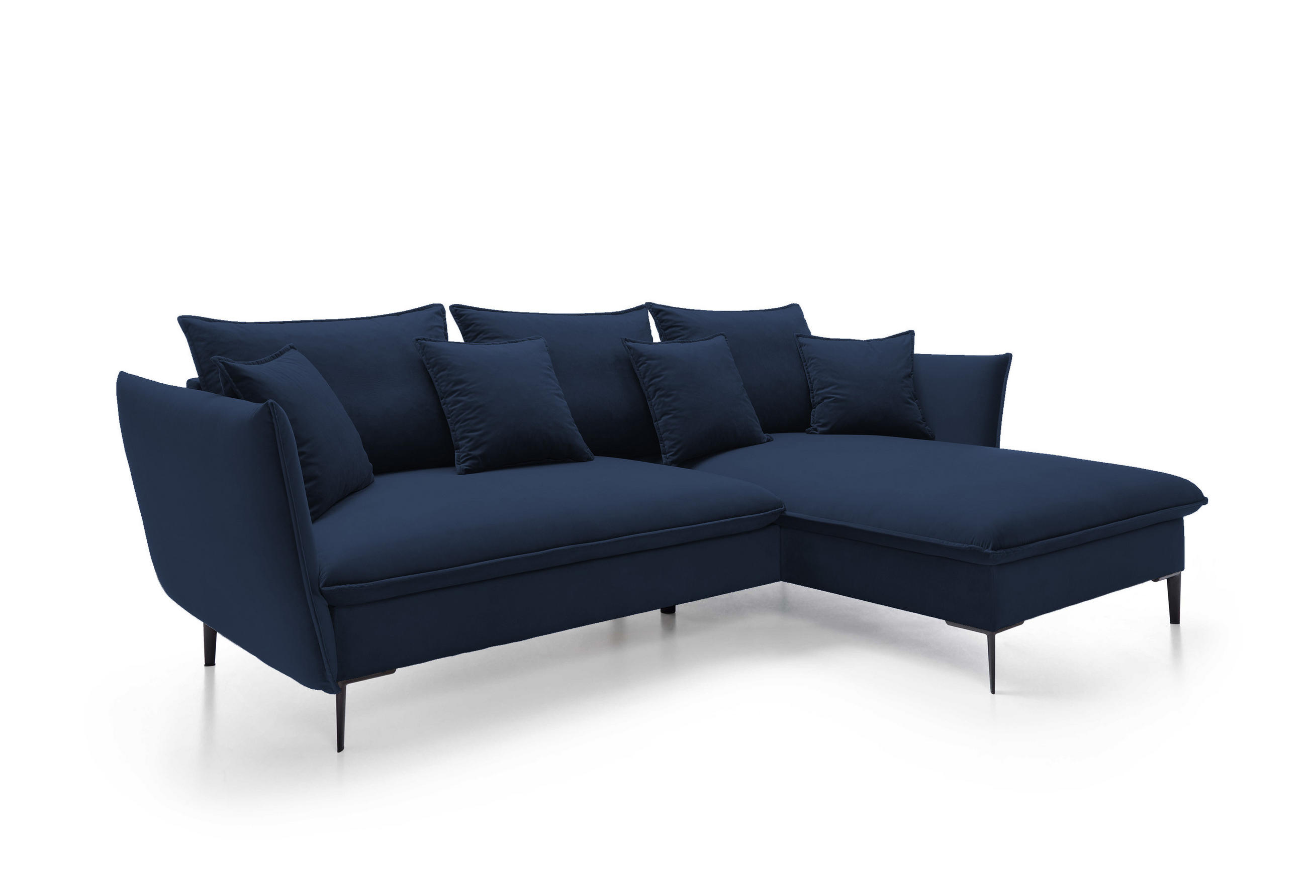 ECKSOFA GLOSS mit Schlaffunktion, Ottomane & goldenen Füßen – Samtsofa im GLOSSour-Stil mit Zierkissen, 258x167x91 cm, Rechte, DUNKELGRAU - Dunkelgrau, Holz/Textil (258/167cm) - DomoHome