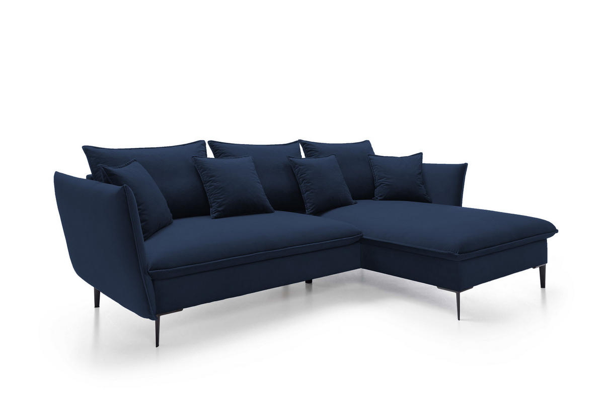 ECKSOFA GLOSS mit Schlaffunktion, Ottomane & goldenen Füßen – Samtsofa im GLOSSour-Stil mit Zierkissen, 258x167x91 cm, Rechte, DUNKELGRAU - Dunkelgrau, Holz/Textil (258/167cm) - DomoHome