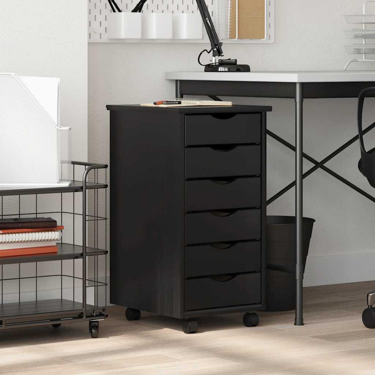 ROLLSCHRANK Mit Schubladen Moss Schwarz Massivholz Kiefer - Schwarz, Holz (39/65.5/34cm) - vidaXL