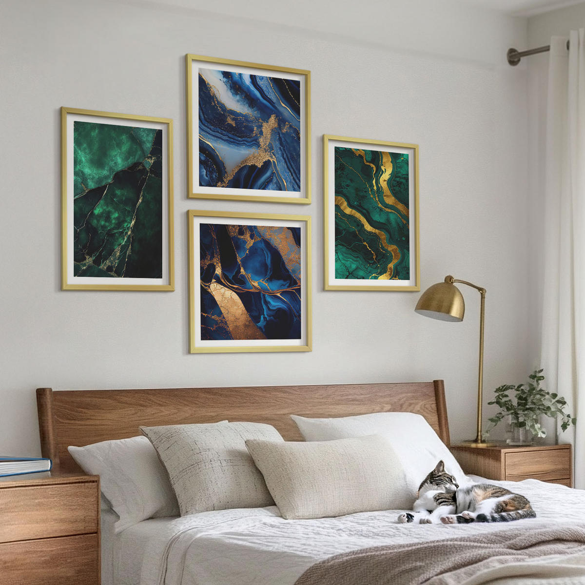 WANDBILDER 4er Set - 50x50 cm & 40x60 cm Goldrahmen - Elegante Muster auf Steinen - Goldfarben, Kunststoff (50/50cm) - ArtPrintCave