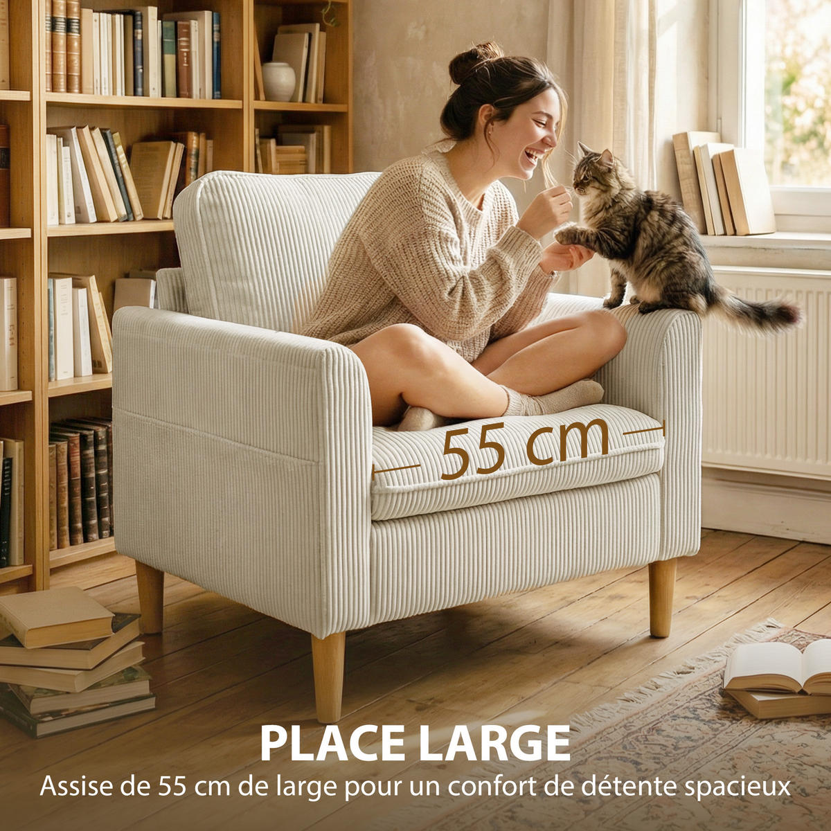 SESSEL DE-13500 1-Sitzer mit Federkern, Kordelsamt Beige - Beige, Textil (74/87/83cm) - ComfortXL