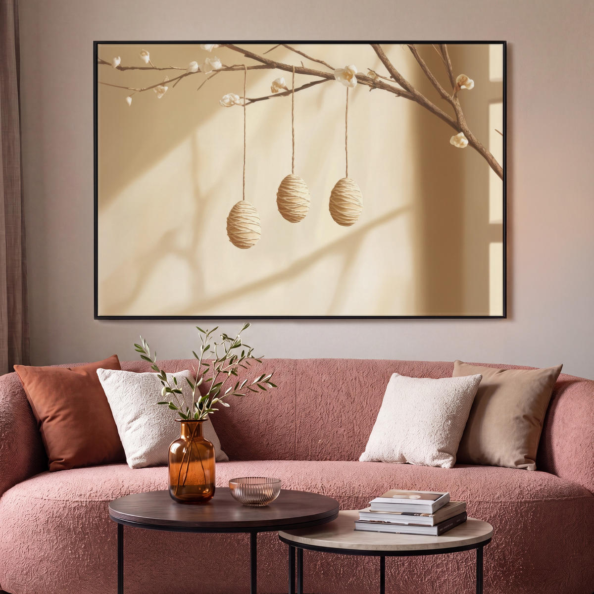 LEINWAND Bilder mit Rahmen - Beige - Osterkuchen - Eier - 140x90 - Beige, Textil (140/90cm) - MuchoWow