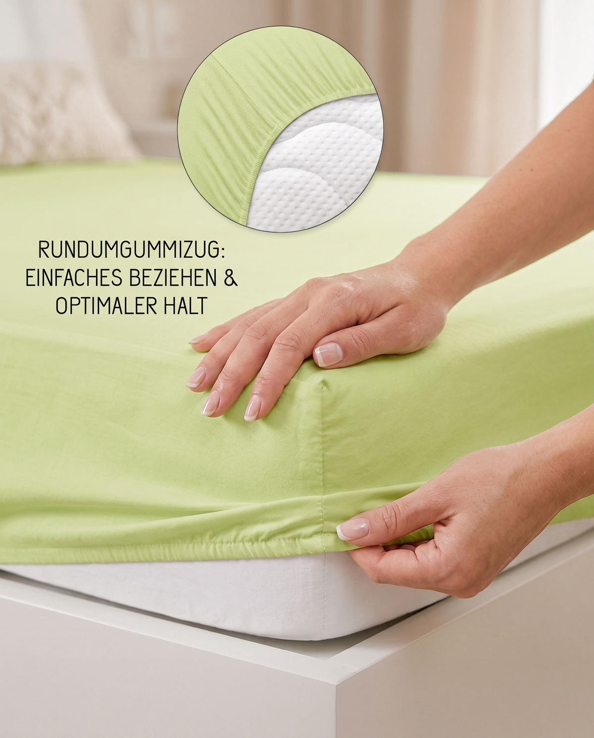 SPANNBETTTUCH Premium Jersey pistaziengrün, 90x190 cm - 100x200 cm - Hellgrün, Textil (100/200cm) - biberna