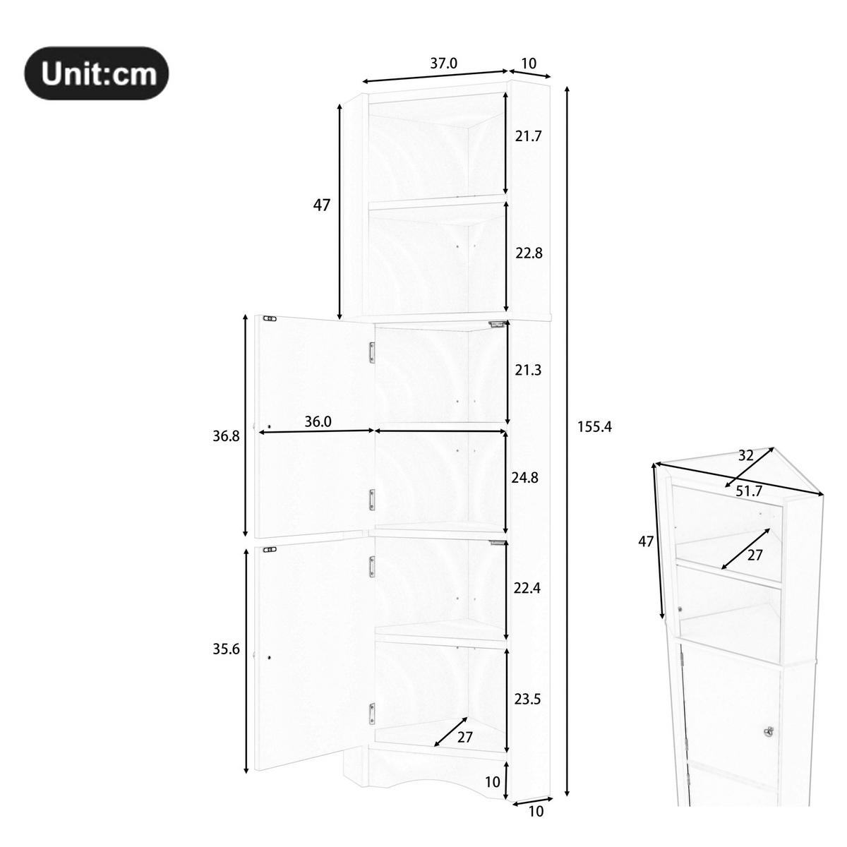 BADEZIMMERSCHRANK 51.7x32x155.4cm in Weiß, feuchtigkeitsbeständig mit 2 Türen - Weiß, Holzwerkstoff (32/155.4/51.7cm) - Modfu
