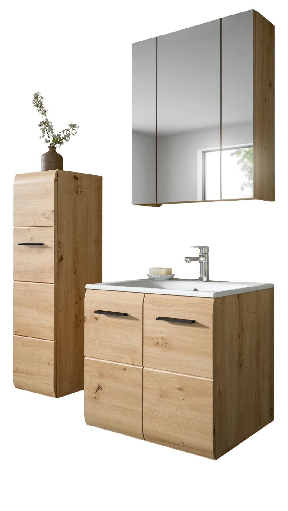 BADMÖBEL-SET 3-teilig in Artisan Eiche, Badkombination mit Waschbecken, 105 x 185 cm, Cover - Schwarz/Eiche Artisan, Glas/Keramik (105/185/30cm) - Inn.Furn