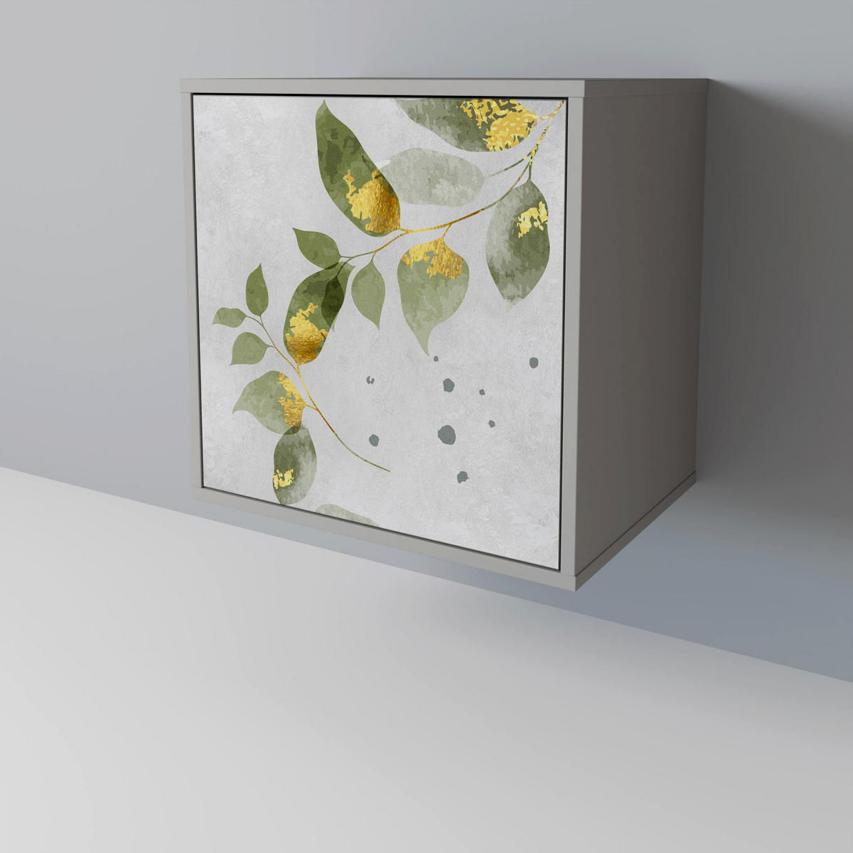 SIDEBOARD ELEGANT BOTANICS, Grau, 57,5x42x67,5 cm, Schwarze Metall-Rahmenfüße - Multicolor/Schwarz, Holzwerkstoff/Metall (57.5/67.5/42cm) - SpaceRebels