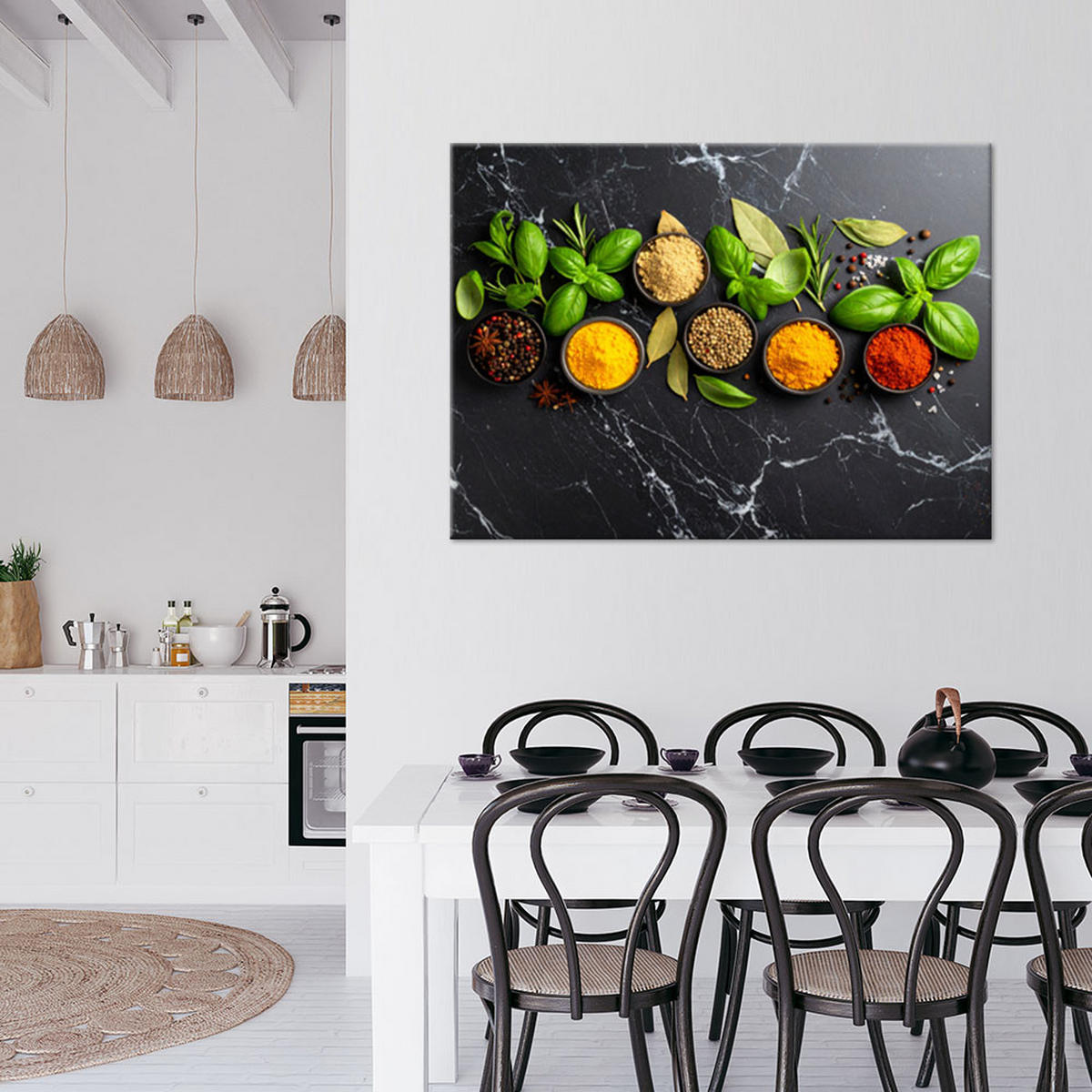 LEINWANDBILD Marmor bunte Gewürze und Kräuter 100x70cm - Grau, Textil (100/70cm) - Feeby