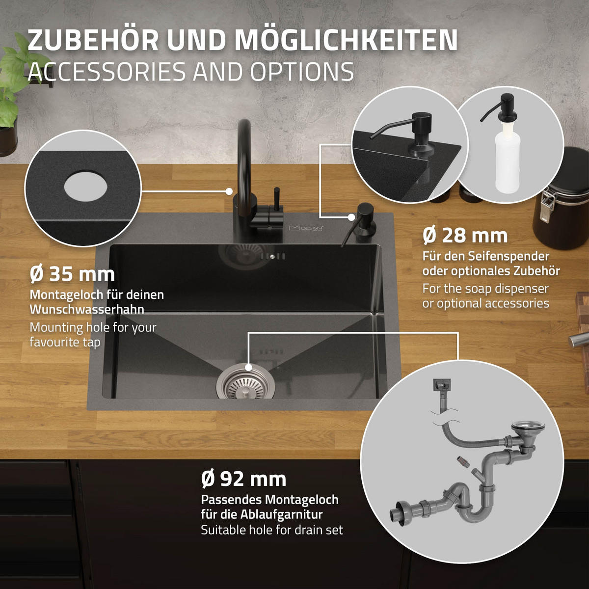 SPÜLBECKEN Edelstahl 55/45cm Anthrazit - Anthrazit, Metall (45/20/55cm) - ML-DESIGN