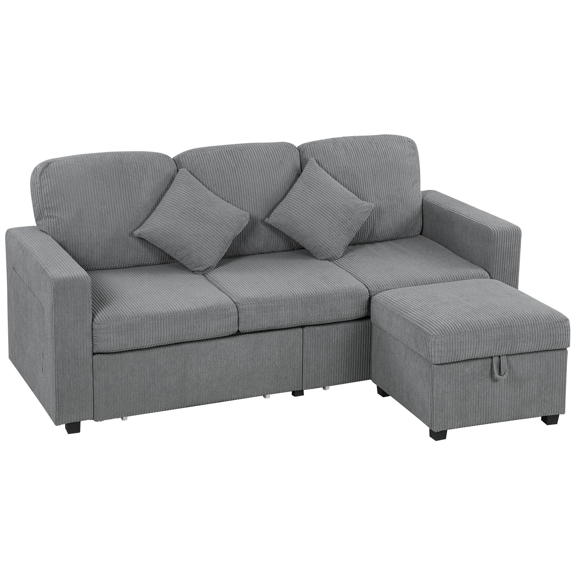 SOFA, 3-Sitzer, modular, Stauraumhocker, Cord, hellgrau, 196x139x85cm - Multicolor, Holzwerkstoff (194/85/139cm) - FORIOUS