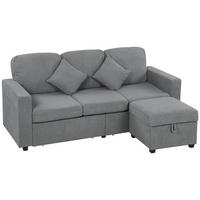 SOFA, 3-Sitzer, modular, Stauraumhocker, Cord, hellgrau, 196x139x85cm - Multicolor, Holzwerkstoff (194/85/139cm) - FORIOUS