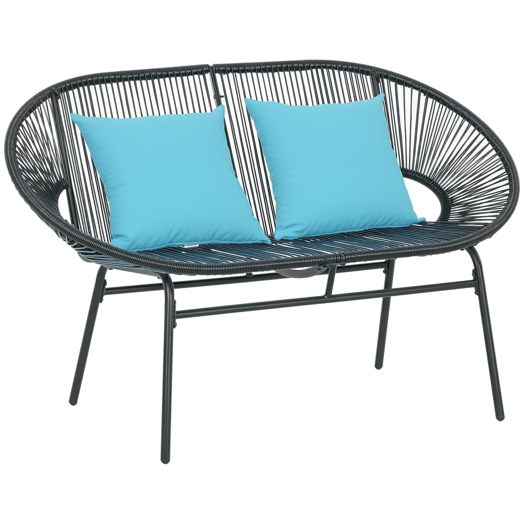 GARTENBANK DE-13592 2-Sitzer mit Seilgeflecht und 2 Kissen Schwarz - Schwarz, Metall (132/83/72cm) - ComfortXL
