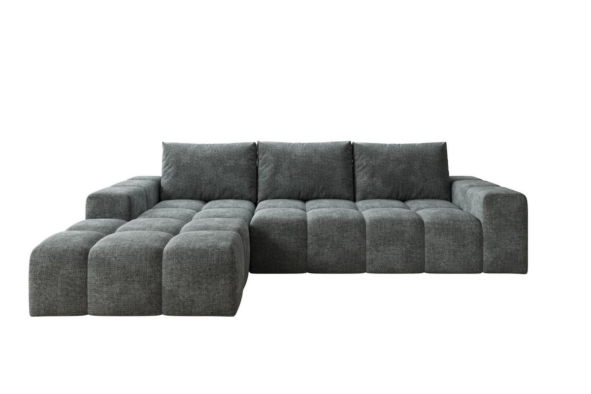 ECKSOFA Cento, L-Form, Ottomane links, Webstoff, 285x56x180 cm, Grau - Grau, Holz (180/285cm) - PROMETO Möbel