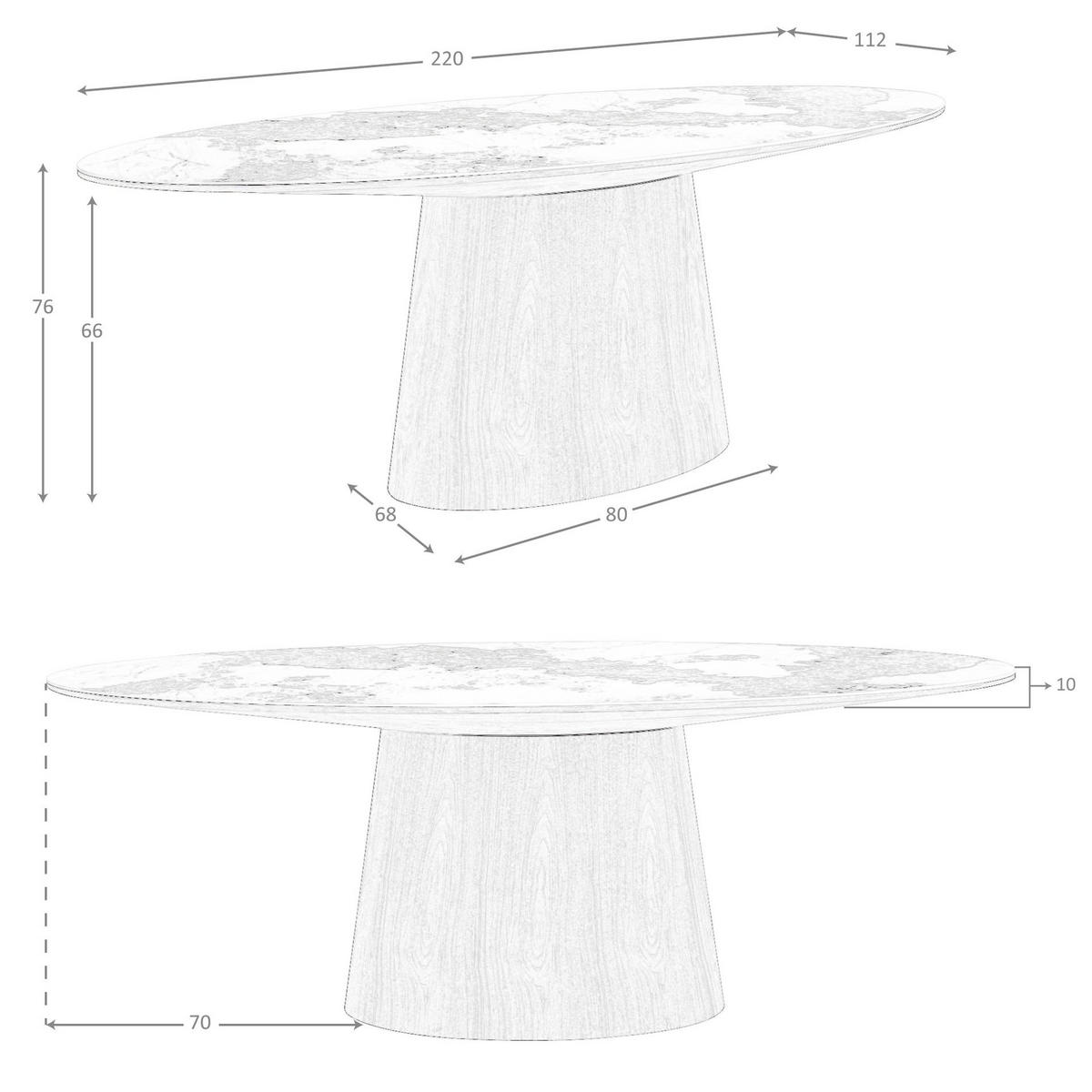 OVALER Esstisch aus Porzellan-Marmor und Walnussholz, Modell 1177 - Hellbraun/Weiß Hochglanz, Keramik/Holz (112/220/76cm) - ANGEL CERDA