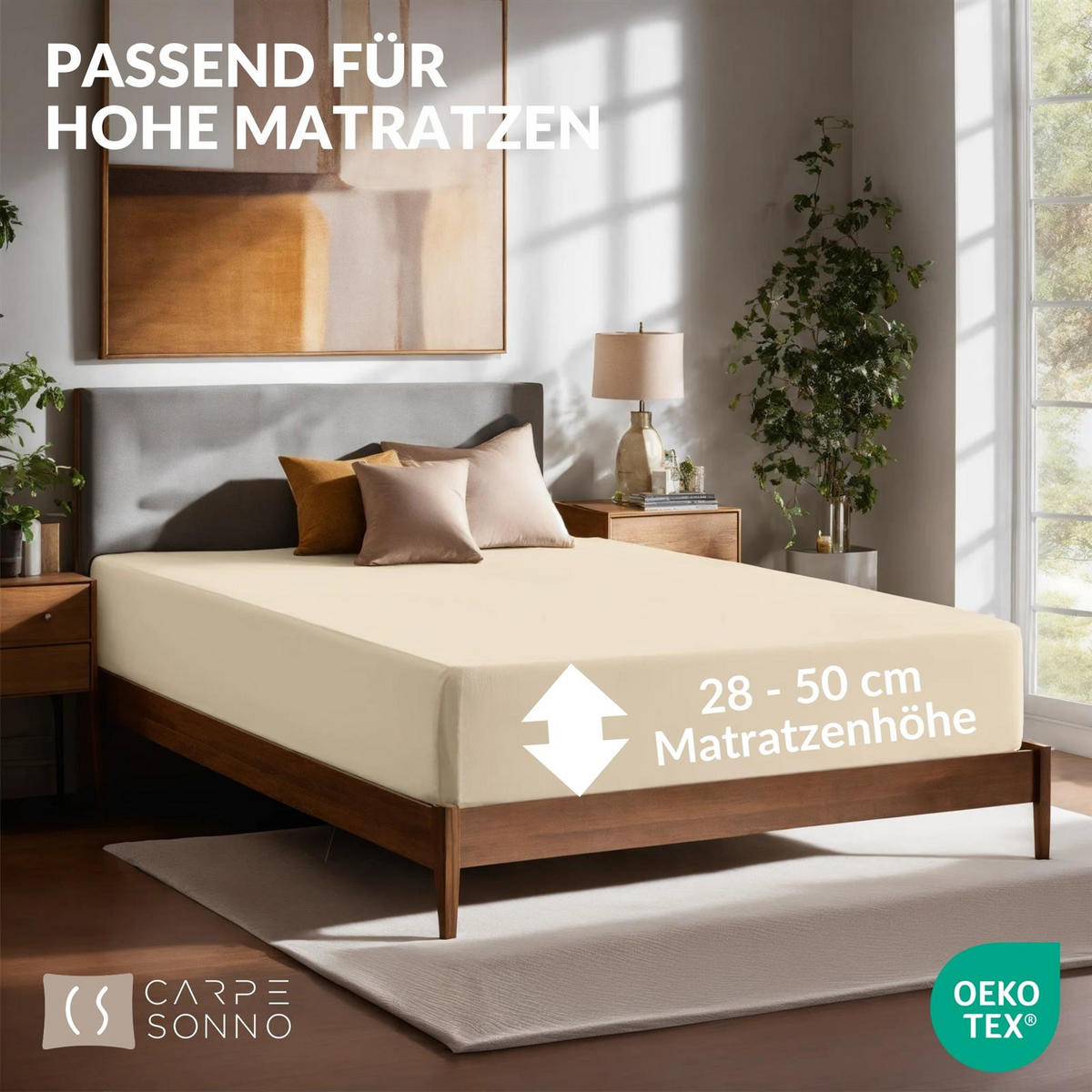 SPANNBETTLAKEN-BOXSPRINGBETT 140x200 - 160x200 Jersey Spannbetttuch 100% Baumwolle, Bettlaken Uni Creme - Creme, Textil (140/200cm) - Carpe Sonno
