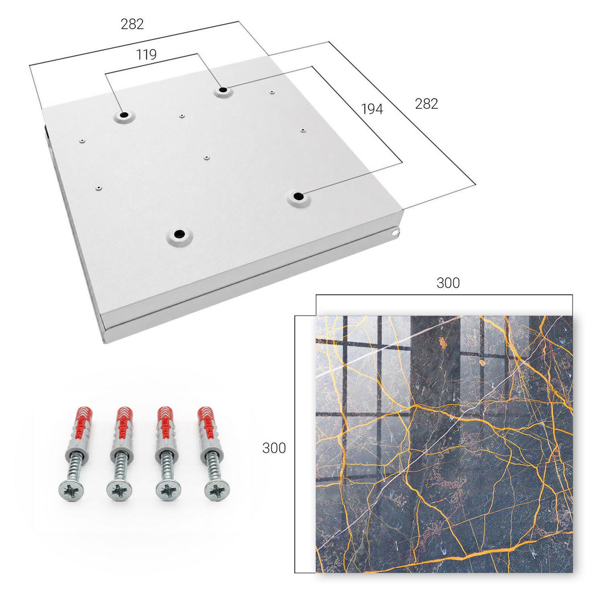 SCHLÜSSELBOX Weiß 30x30 cm – Türöffnung nach rechts - Dekorative Linien - Gelb, Metall (30/30/5cm) - TULUP