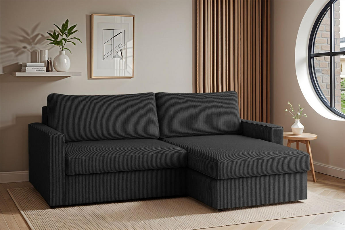 ECKSOFA Bendik In Poso - Anthrazit, Holzwerkstoff/Textil (224/140cm) - Fun Möbel