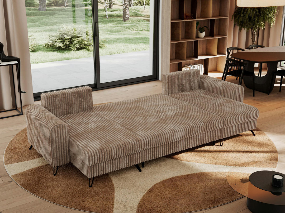 WOHNLANDSCHAFT AXEL U Cord Braun - Schwarz/Braun, Textil/Metall (312/90/140cm) - MKS