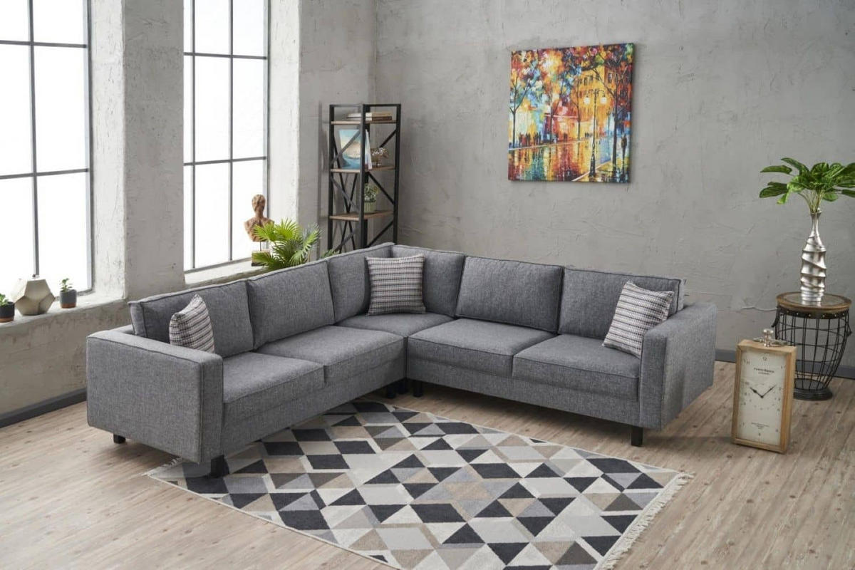 ECKSOFA schlichte Eleganz, lose Rückenkissen - Schwarz/Grau, Holz/Buchenholz (258/258cm) - myHomelando