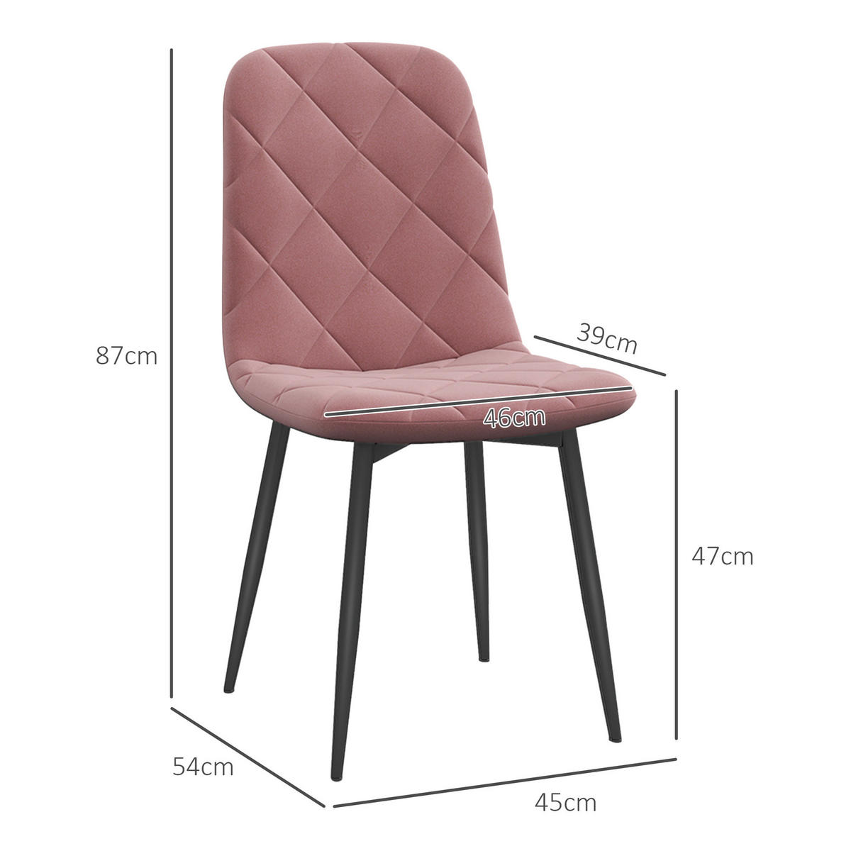 ESSZIMMERSTÜHLE 4er Set Küchenstuhl mit Rückenlehne, Rosa - Rosa, Kunststoff (45/87/54cm) - HOMCOM
