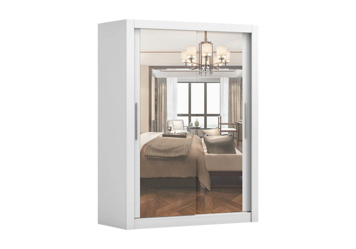 SCHIEBETÜRENSCHRANK - Milko 180 Weiß - Weiß, Holzwerkstoff/Metall (180/215/64cm) - Möblo