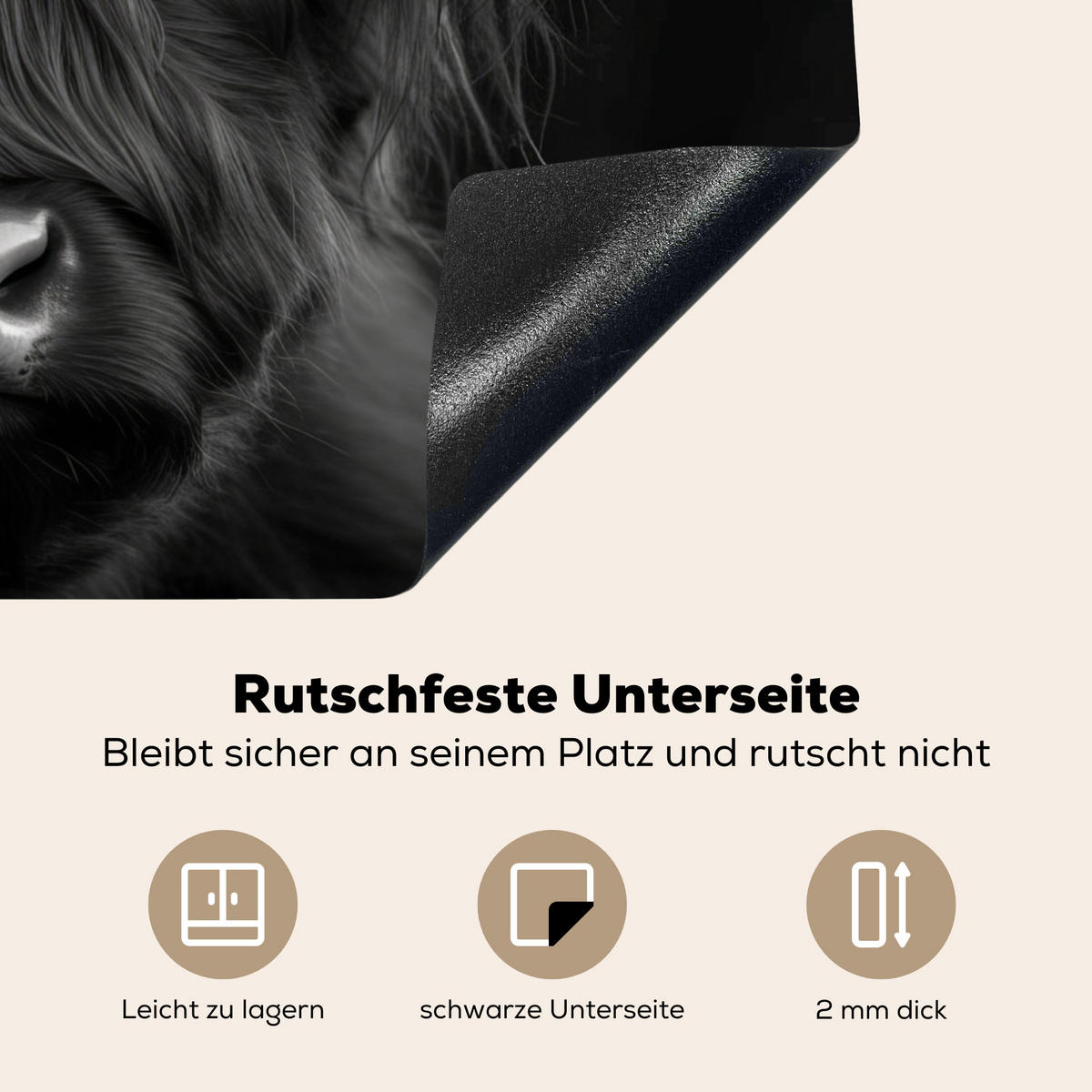 HERDABDECKPLATTE Scottish Highlander - Schwarz - Kalb - Kuh Herdabdeckung Induktionsfeld 70x52 cm - Schwarz, Kunststoff (70/52/0.2cm) - MuchoWow