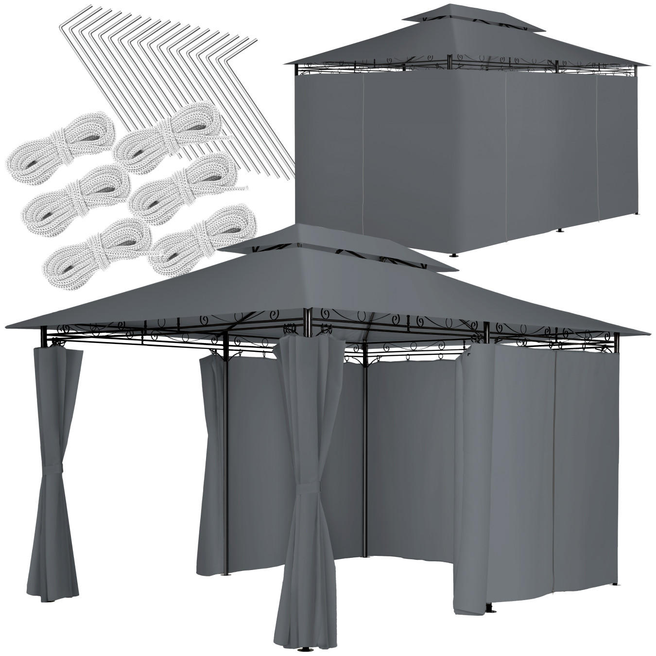 GARTENPAVILLON Emine,inklusive Spannseilen und Heringen,anthrazit - Anthrazit, Kunststoff (300/265/400cm) - tectake