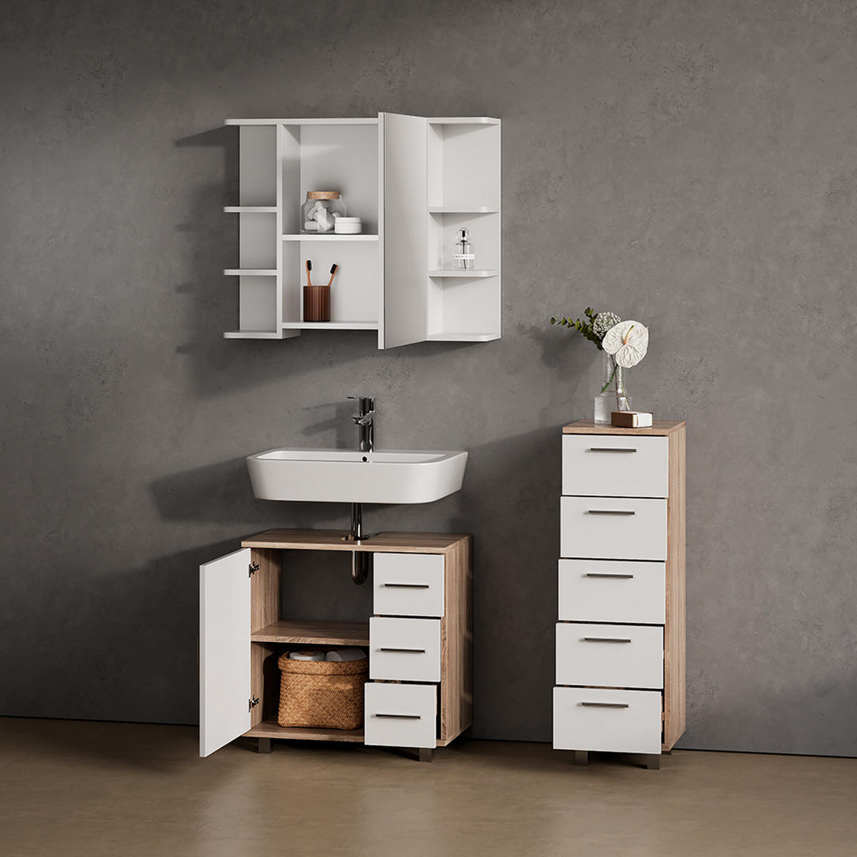 BADSCHRANK Eisak Sonoma 30 x 95 cm - Sonoma Eiche, Holzwerkstoff (30/95/30cm) - Livinity®