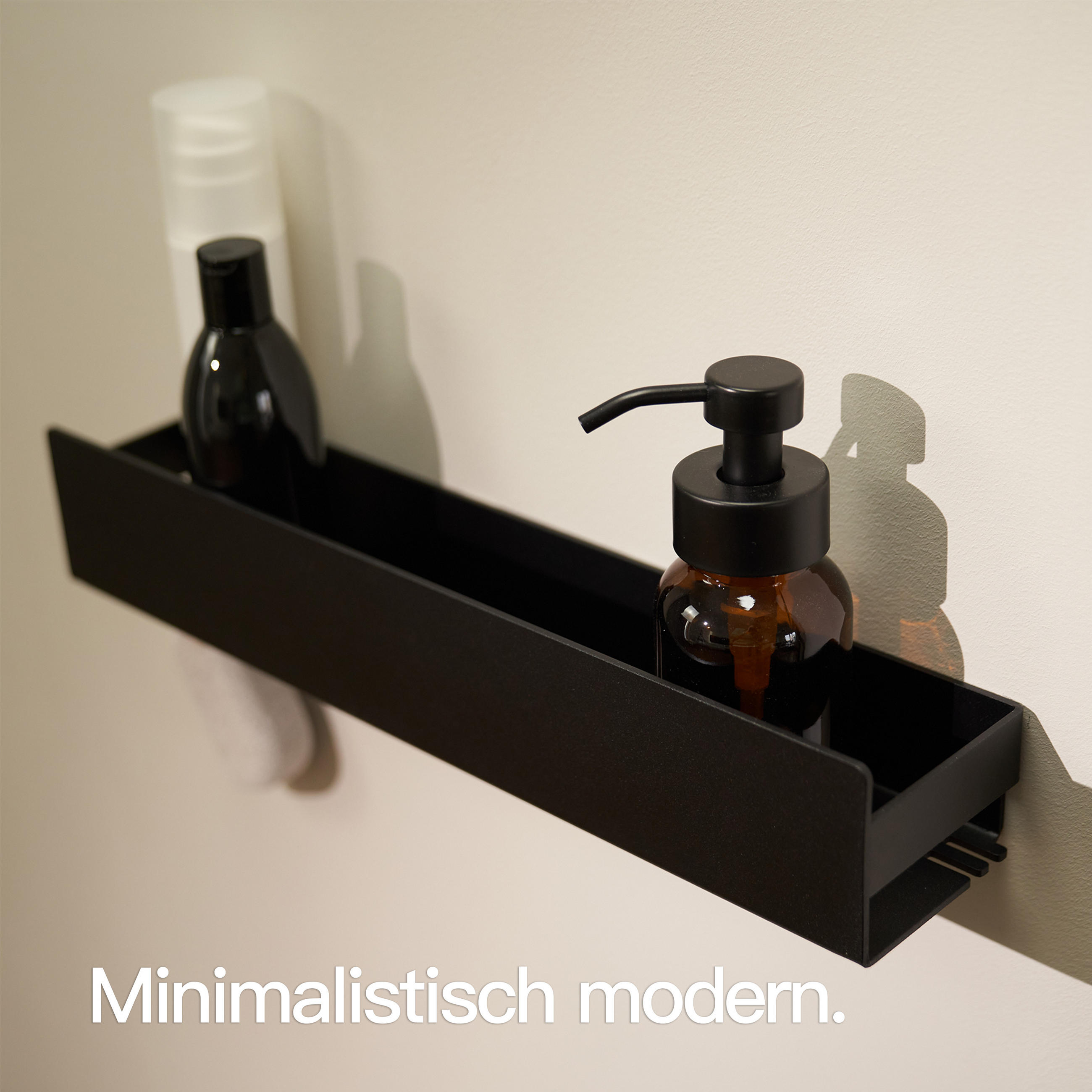 DUSCHABLAGE OHNE BOHREN Matt Schwarz 42 cm - Schwarz, Metall (42/8/9cm) - Designfabrik Hamburg