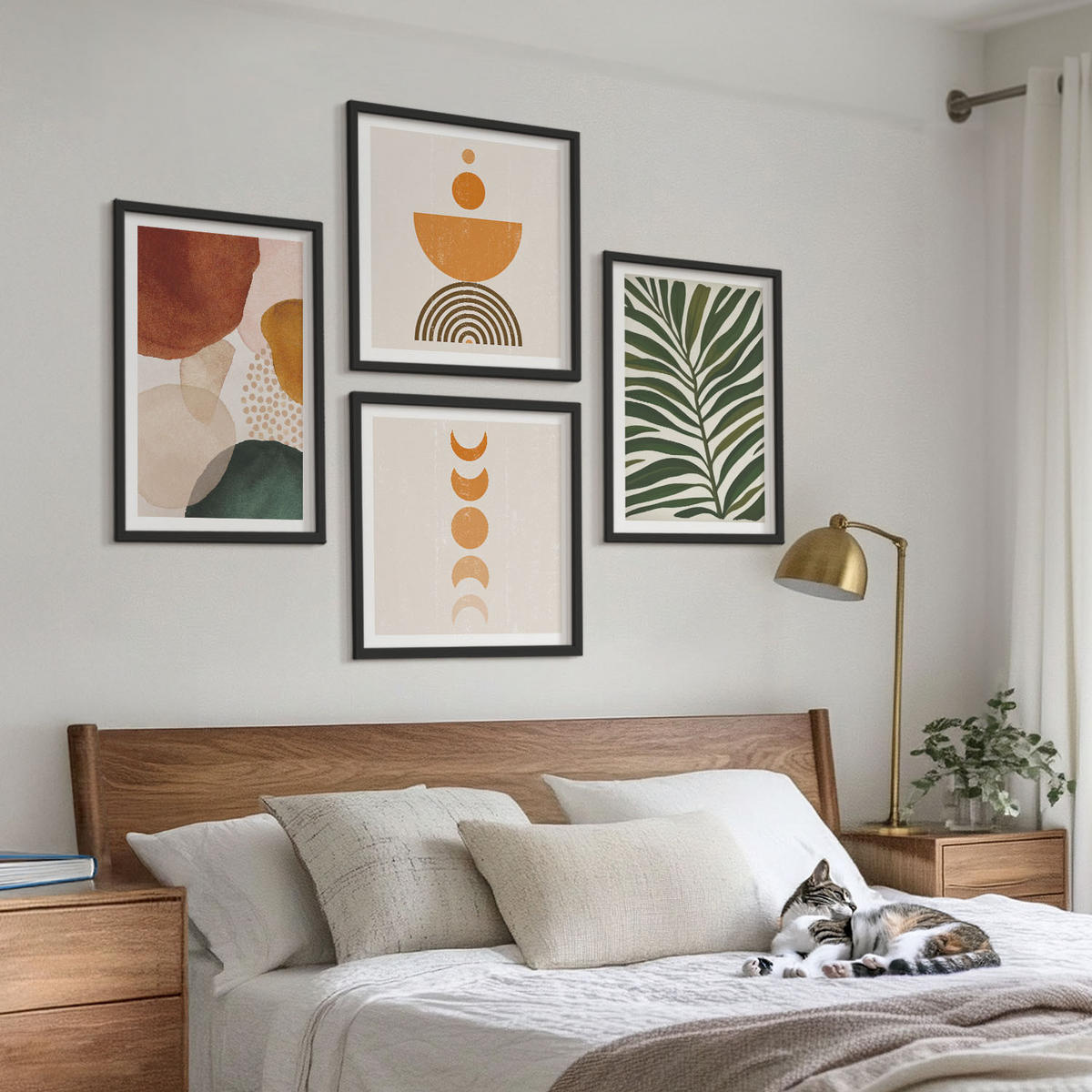 BILDER SET 4er Set - 50x50 cm & 40x60 cm Schwarzer Rahmen - Abstrakte Blattformen - Schwarz, Kunststoff (50/50cm) - TULUP