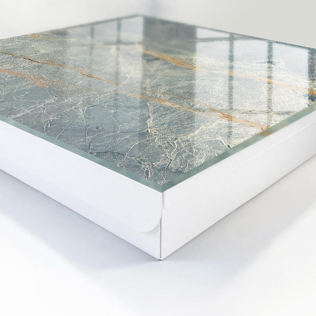 SCHLÜSSELBOX Weiß 30x30 cm – Türöffnung nach rechts - Marmorstruktur - Grau, Metall (30/30/5cm) - TULUP